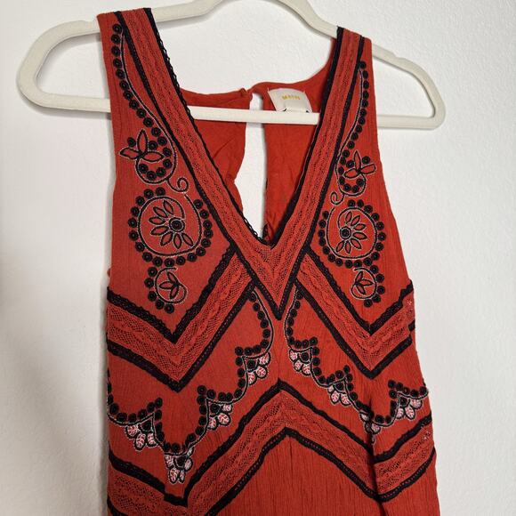 Anthropologie Maeve Desert Embroidered Boho Terracotta Jumpsuit - Picture 7 of 8